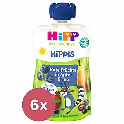 6x HIPP BIO HiPPiS Jablko-Hruška-Červené ovoce + železo od uk. 1. roku, 100 g