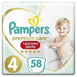 PAMPERS Premium Care Pants Kalhotky plenkové jednorázové 4 (9-15 kg) 58 ks